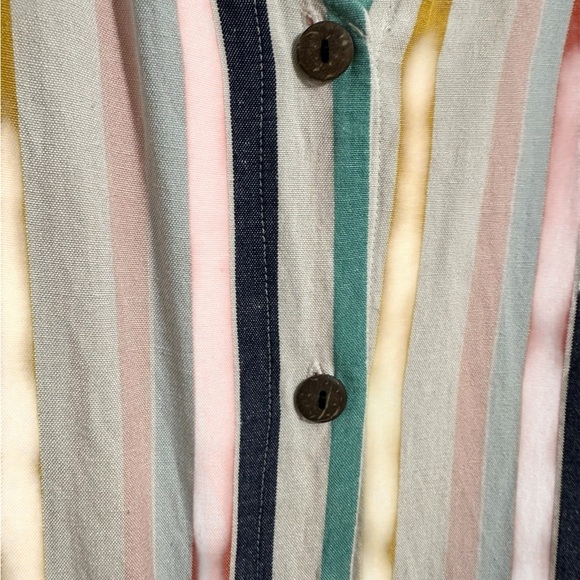 a.n.a Rainbow Striped Midi Sundress with V-Neck and Cuffed Sleeves Linen Blend L - Picture 7 of 10